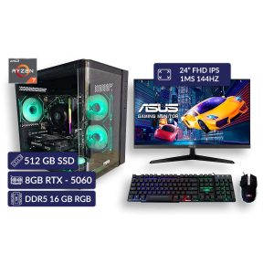 Computador AMD Ryzen 7 8700F | 16GB DDR5 RGB De Ram | M.2 NVMe 512GB De Almacenamiento | Monitor ASUS 24″ IPS FHD 1ms-146Hz MAS IVA