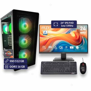 Computador AMD Ryzen 7 9700X | 16GB DDR5 | M.2 NVMe 512GB | Monitor MSI 24″ IPS FHD 1ms-144Hz