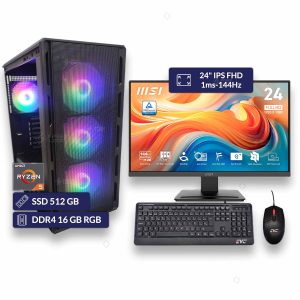 Computador AMD Ryzen 5 5600GT | 16GB DDR4 RGB | M.2 NVMe 512GB | Monitor MSI 24″ IPS FHD 1ms-144Hz EXCLUIDO   IVA