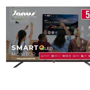 MONITOR JANUS QLED 55" (J55QLED4KGTVK) (94-8-80) SMART / RESOLUCIÓN: 4K 4096 X 2160 / TIEMPO DE RESPUSTA: 6.5ms / RAM: 2GB / Audio: 16W / USB: 2 / Audio Out: 1 / Funciones de Software: DOLBY, HDMI-ARC, HDMI-CEC / Bluetooth: 5.1 / WIFI 5GHz / Sistema Operativo: Google TV - IVA INCLUIDO