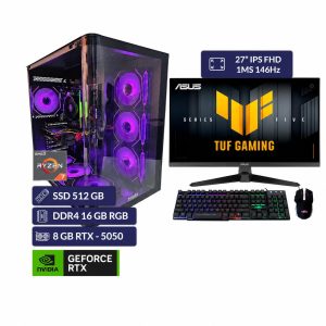 Computador AMD Ryzen 7 5700X | 16GB DDR4 RGB | M.2 NVMe 512GB | RTX 5050 8GB | Monitor ASUS 27″ IPS FHD 1ms-146Hz