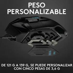 MOUSE GAMING LOGITECH G502 HERO LIGHTSYNC RGB- NEGRO - USB - ALAMBRICO - 11 BOTONES PROG - RESOL.100 /25600 DPI - 1000 HZ (1MS)- PESO AJUSTABLE
