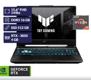 Portátil Asus Tuf Gaming A15 Fa506ncg-Hn204 | Ryz 7 7445hs | 16gb De Ram | M.2 Nvme 512gb | 4gb Rtx-3050 | 15,6″ Pulgadas Fhd | Gris